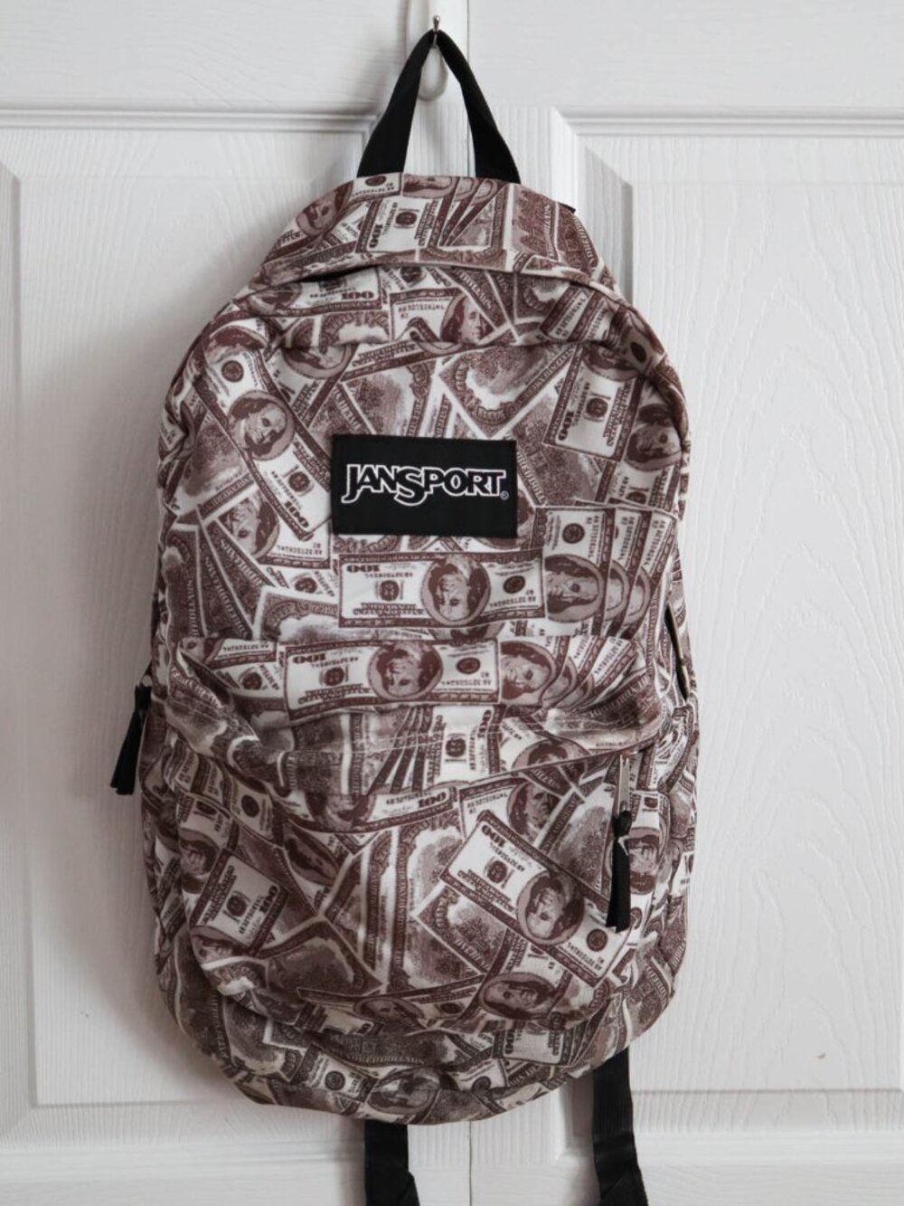 JanSport SuperBreak Cash Money $100 Dollar Bill Benjamin Print Backpack Bookbag